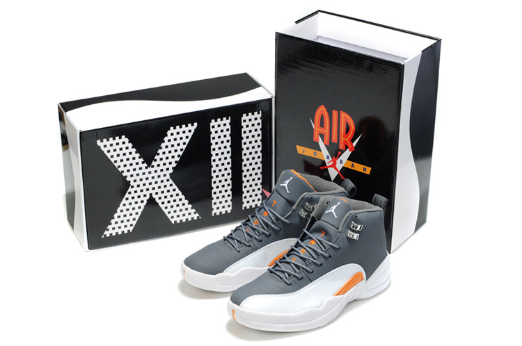 New Arrival Air Jordan Retro 12 Black White Orange Shoes - Click Image to Close