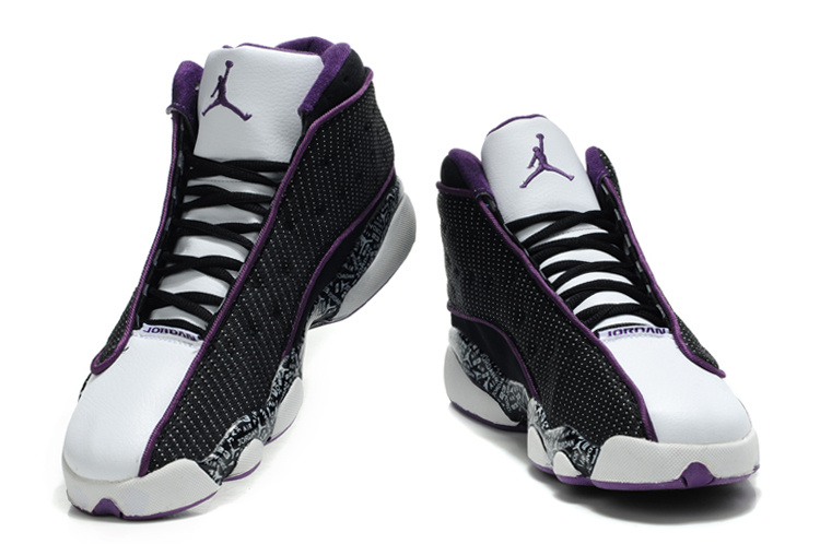 New Arrival Air Jordan Retro 13 Black White Purple Shoes - Click Image to Close