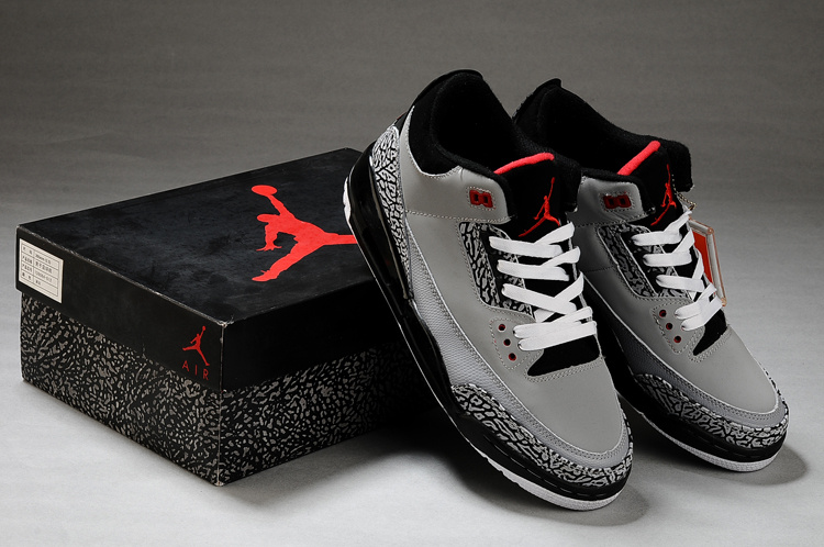 Real Air Jordan Retro 3 Grey Black White Shoes