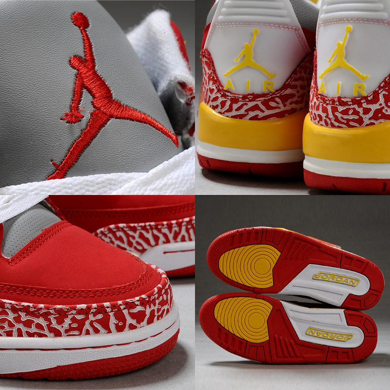 Real Air Jordan Retro 3 Red Grey White Shoes
