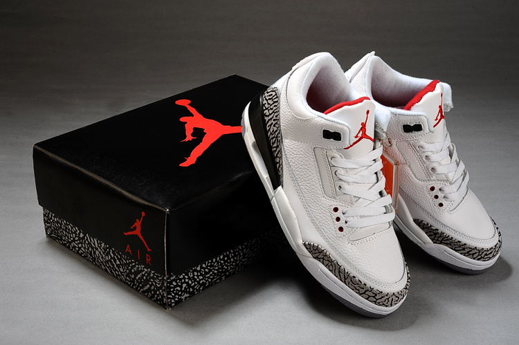 Real Air Jordan Retro 3 White Grey Black Shoes