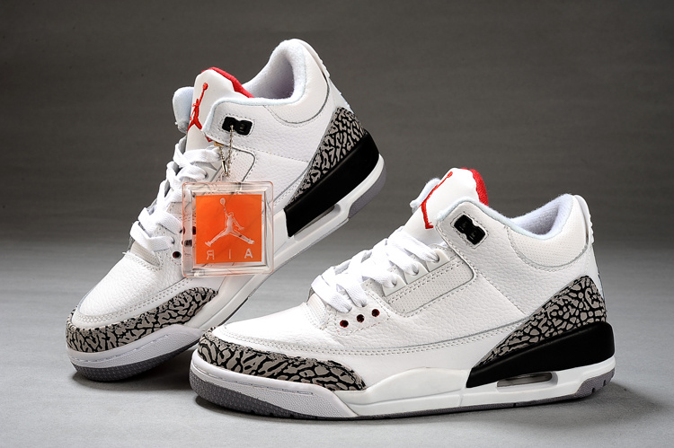 Real Air Jordan Retro 3 White Grey Black Shoes - Click Image to Close