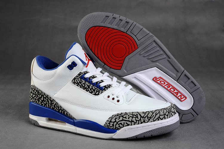 Real Air Jordan Retro 3 White Grey Blue Shoes