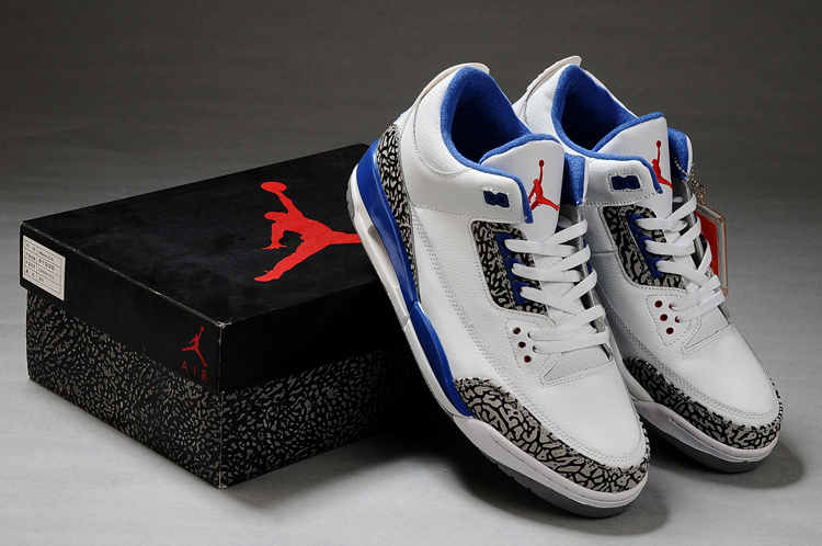 Real Air Jordan Retro 3 White Grey Blue Shoes