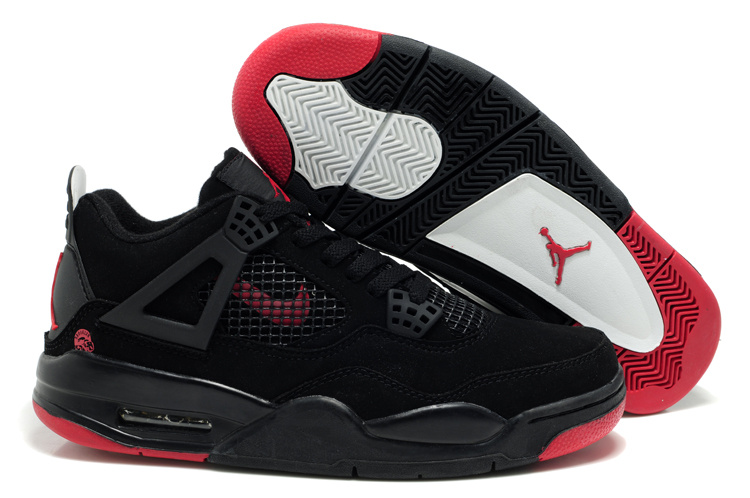 2012 Air Jordan Retro 4 Black Red Logo Shoes
