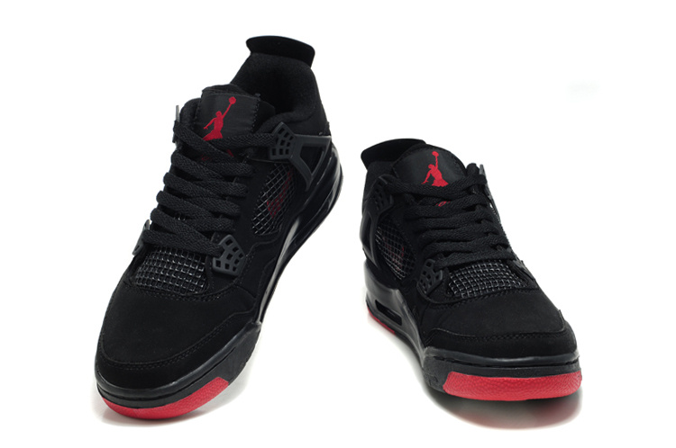 2012 Air Jordan Retro 4 Black Red Logo Shoes - Click Image to Close