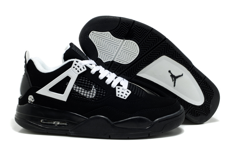 2012 Air Jordan Retro 4 Black White Logo Shoes
