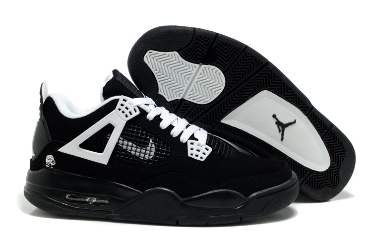 2012 Air Jordan Retro 4 Black White Logo Shoes - Click Image to Close