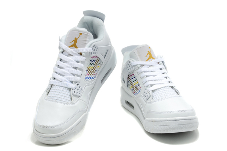 2012 Air Jordan Retro 4 White Yellow Logo Shoes