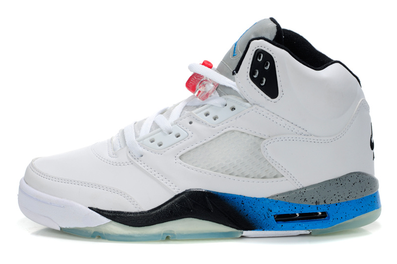 Air Jordan Retro 5 White Black Blue Shoes