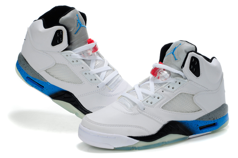 Air Jordan Retro 5 White Black Blue Shoes - Click Image to Close