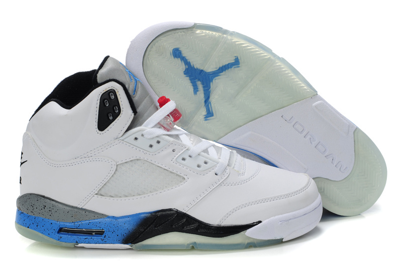 Air Jordan Retro 5 White Black Blue Shoes