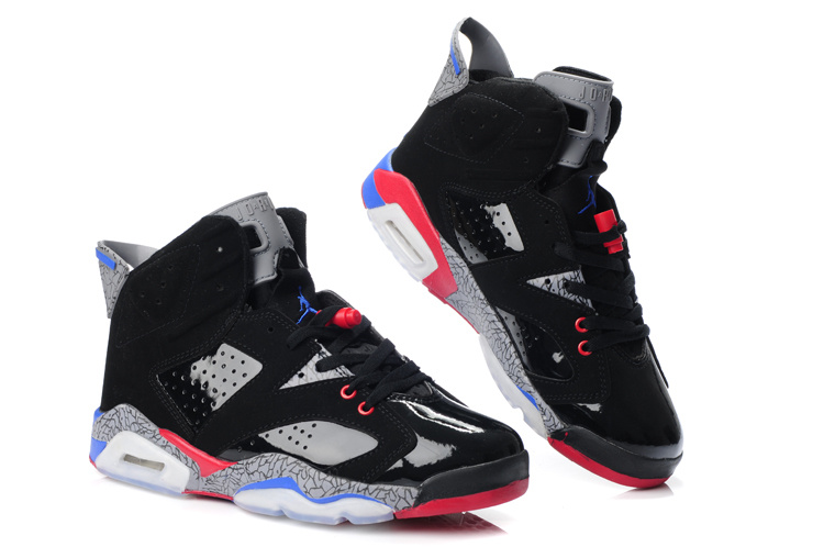 Latest Air Jordan Retro 6 Black Grey Red Blue Shoes - Click Image to Close