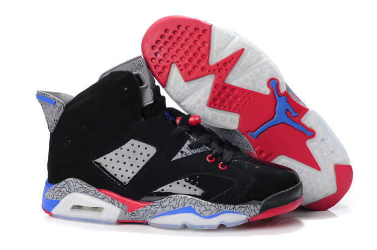 Latest Air Jordan Retro 6 Black Grey Red Blue Shoes - Click Image to Close