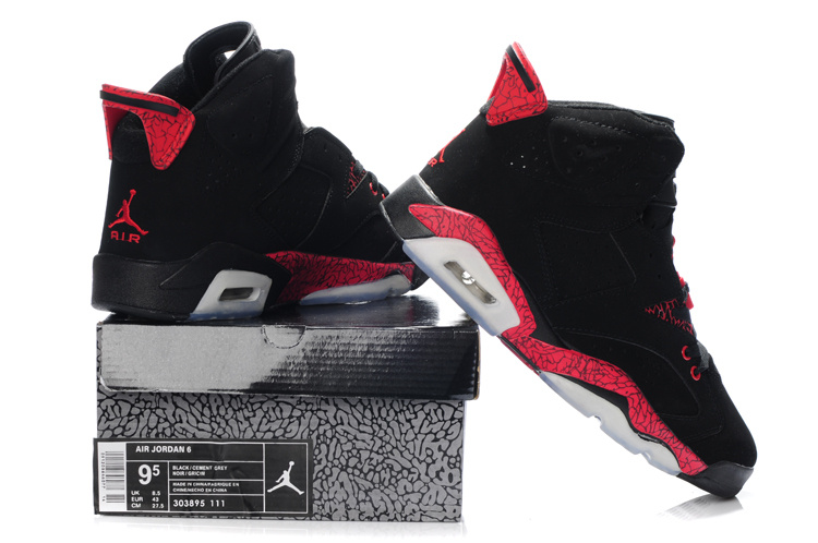 Latest Air Jordan Retro 6 Black Grey Red Shoes