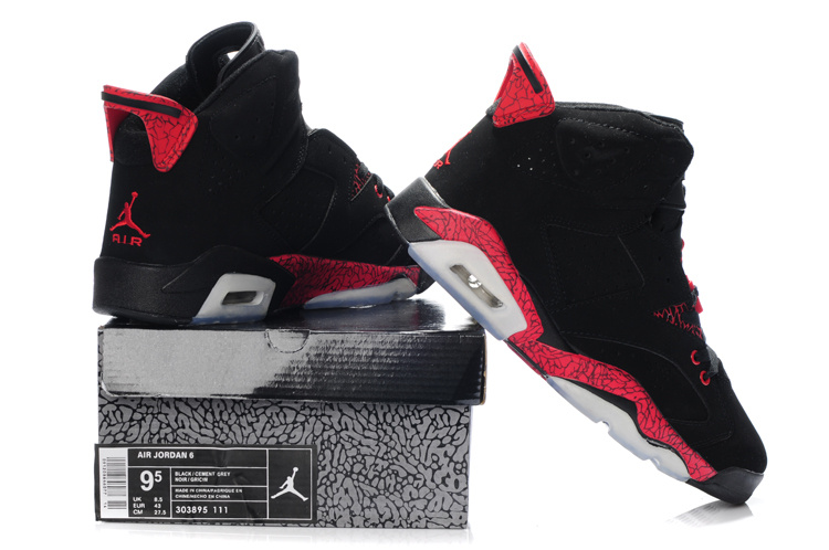 Latest Air Jordan Retro 6 Black Grey Red Shoes - Click Image to Close