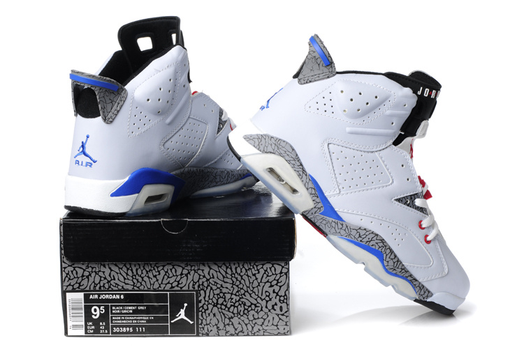 Latest Air Jordan Retro 6 White Cement Blue Red Shoes - Click Image to Close