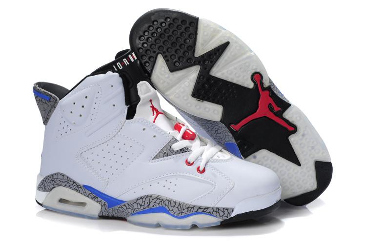 Latest Air Jordan Retro 6 White Cement Blue Red Shoes - Click Image to Close