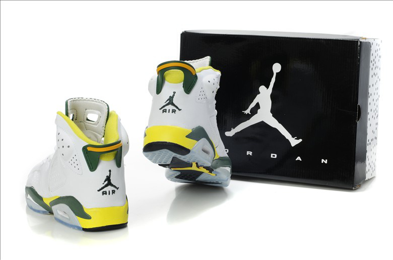 Latest Air Jordan Retro 6 White Yellow Green Shoes - Click Image to Close