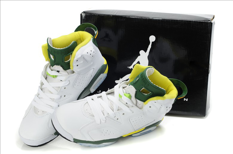 Latest Air Jordan Retro 6 White Yellow Green Shoes - Click Image to Close