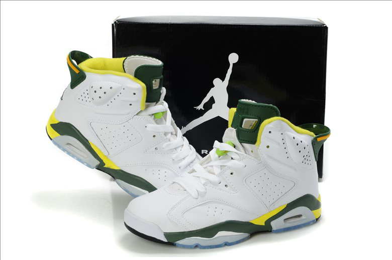 Latest Air Jordan Retro 6 White Yellow Green Shoes