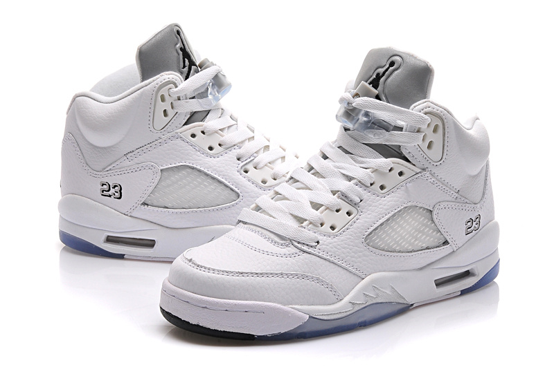 2015 All White Jordan 5 Shoes For Women