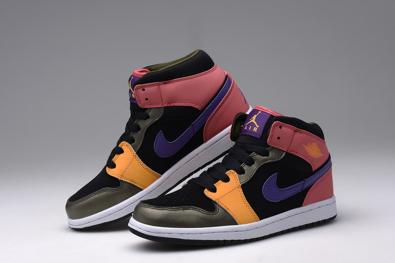 2015 Air Jordan 1 Retro Black Orange Pink Blue Shoes For Women