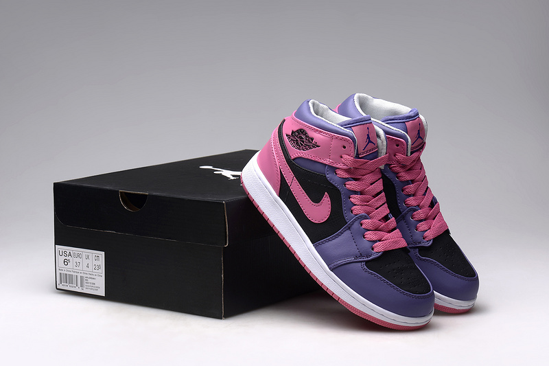 2015 Air Jordan 1 Retro Pink Blue Black Shoes For Women - Click Image to Close