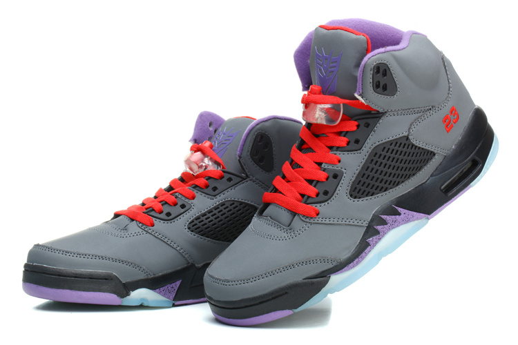 New Jordan 5 Retro Grey Black Purple Shoes
