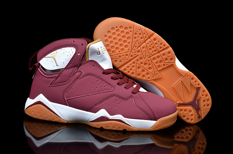 2015 Air Jordan 7 Wine Red White Orange Shoes For Women