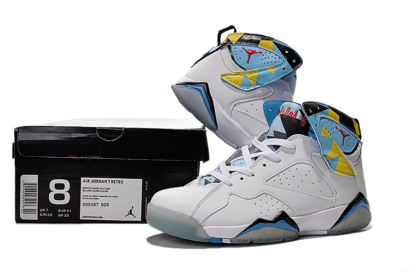 2015 New Air Jordan 7 Shoes White Baby Blue Yellow