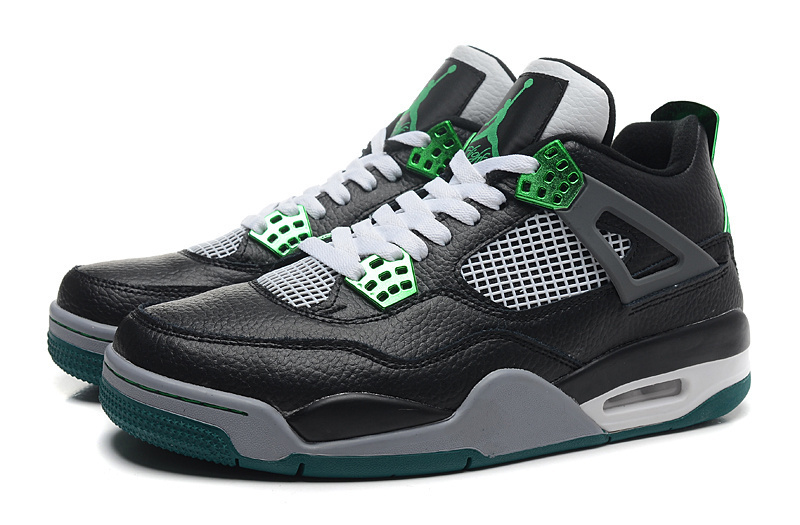 New Retro Jordan 4 Oregon Duck Black White Green Shoes - Click Image to Close