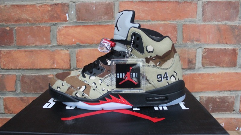 New Supreme Air Jordan 5 Camo Shoes On Sale - Click Image to Close