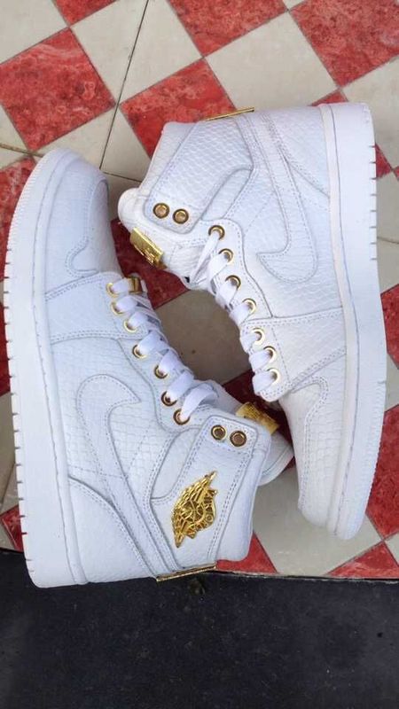 2015 Air Jordan 1 Shoes All White Gold