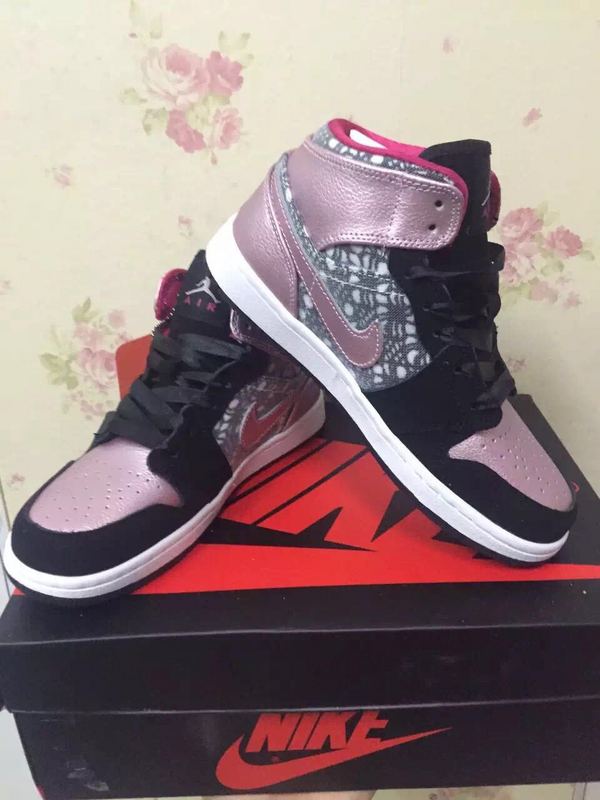 2015 Air Jordan 1 Shoes Black Pink For Women