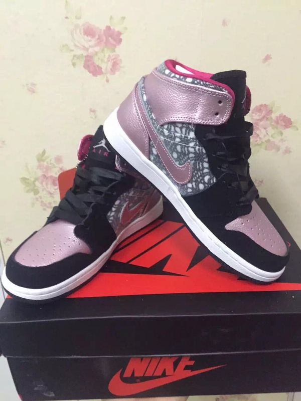 2015 Air Jordan 1 Shoes Black Pink For Women - Click Image to Close