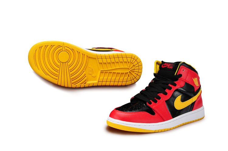 Original Air Jordan 1 Steelman Black Red Yellow Shoes