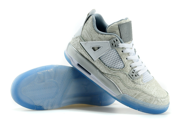 New Air Jordan 4 Laser Shoes White Gold Blue