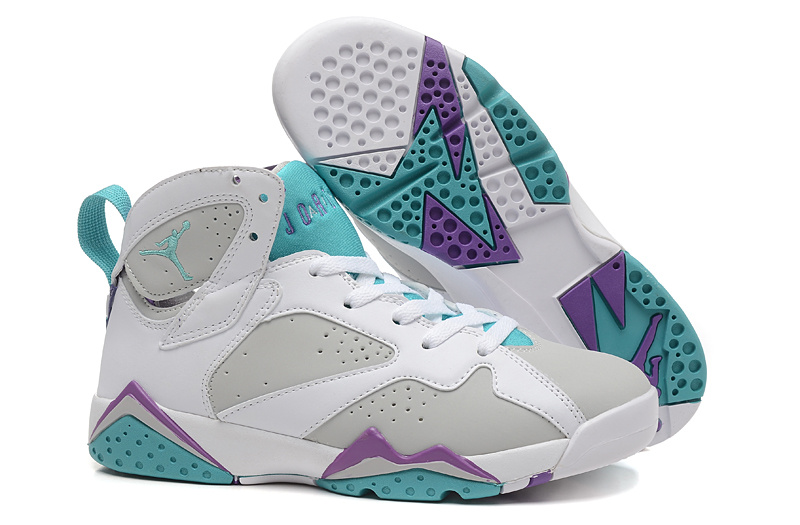 2015 Painted Eggshell Air Jordan 7 White Grey Green For Women - Click Image to Close