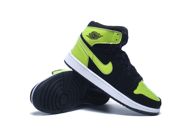 New Women Air Jordan 1 Retro Black Fluorscent Green Shoes