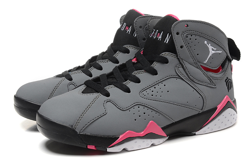 2015 Womens Air Jordan 7 Grey Black Pink - Click Image to Close