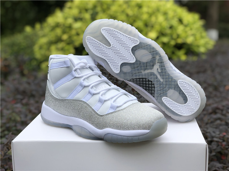 New Air jordan 11 wmns white metallic silver shoes