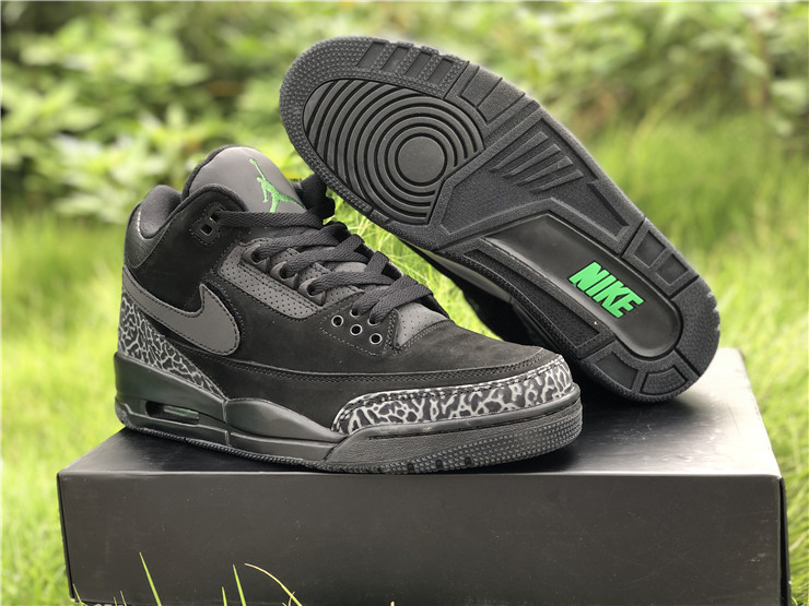 New Air jordan 3 retro black dark grey green shoes