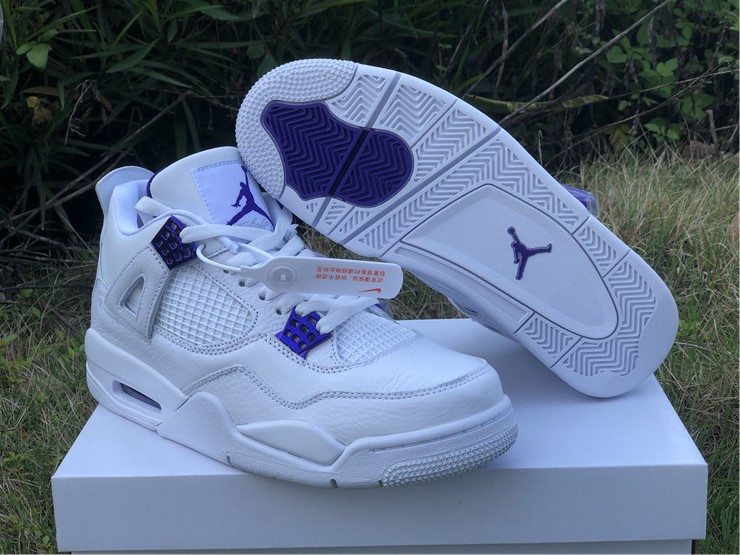 New Air jordan 4 purple metallic white metallic silver court purple shoes