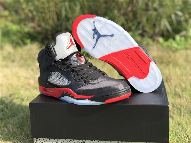 New Air jordan 5 retro satin bred black university red shoes