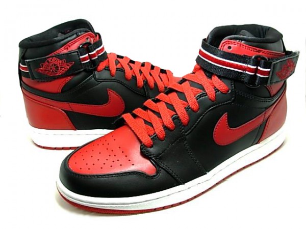 Claasic Air Jordan 1 High Strap Lack Varsity Red White Shoes - Click Image to Close