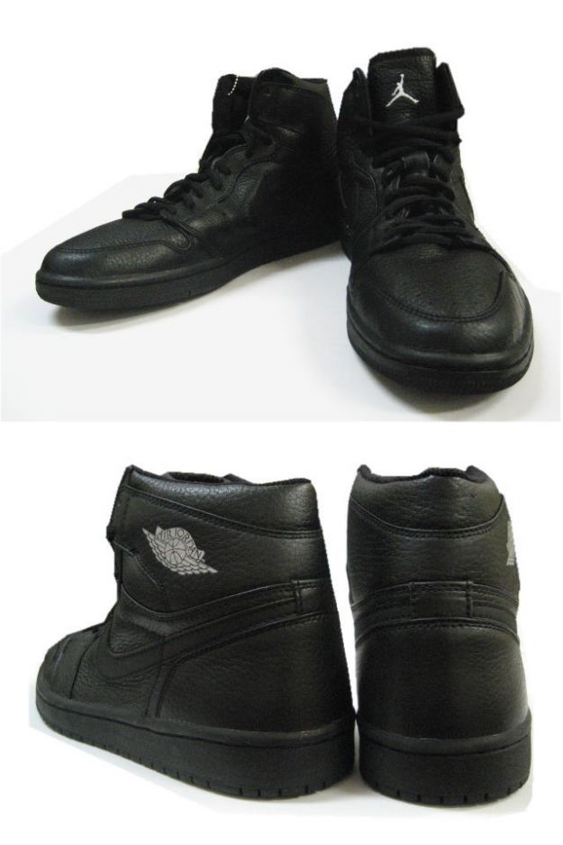 Authentic Air Jordan 1 Retro 2001 All Black Metallic Silver Shoes
