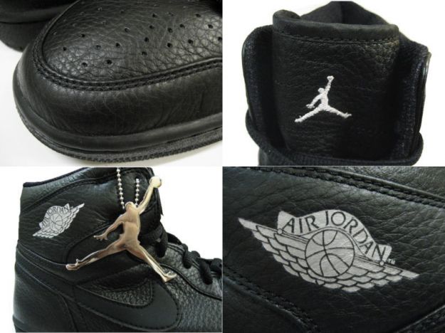 Authentic Air Jordan 1 Retro 2001 All Black Metallic Silver Shoes