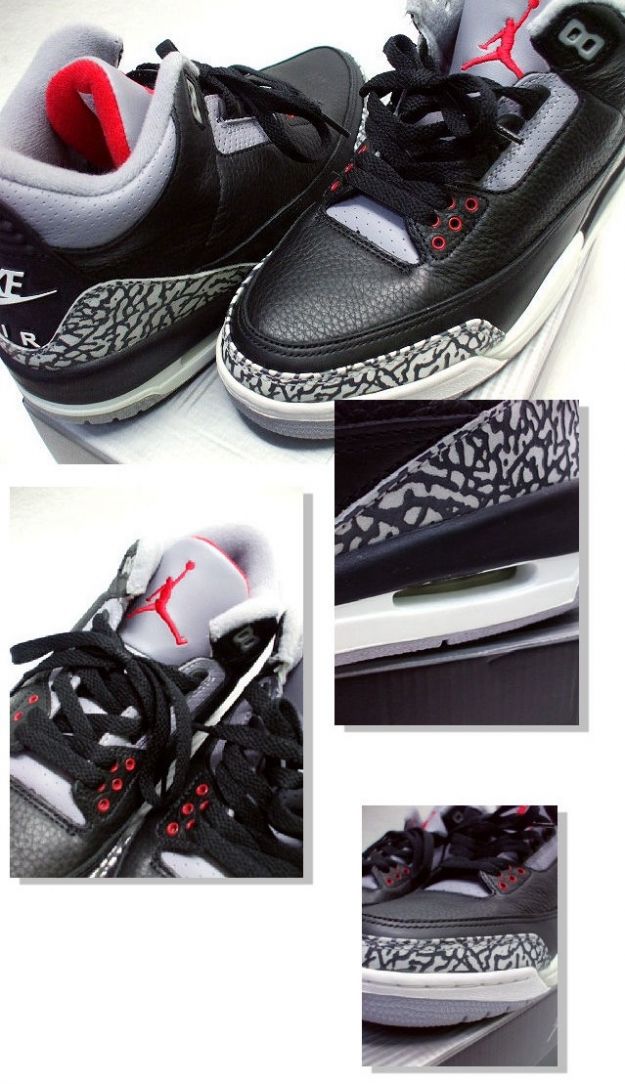 Classic Air Jordan 3 Retro Black Cement Grey Shoes - Click Image to Close