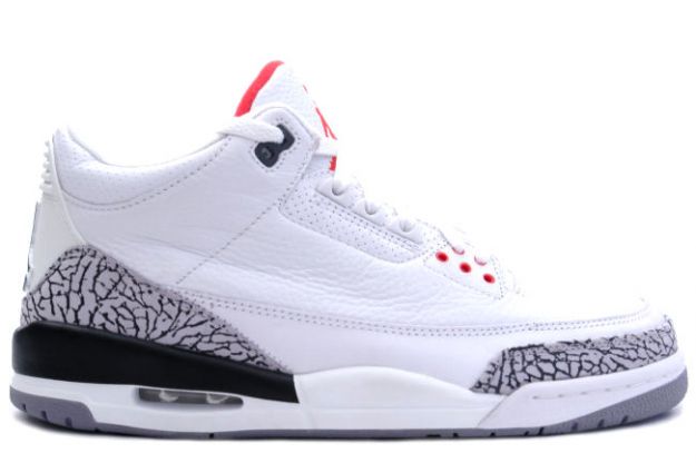 Classic Air Jordan 3 Retro White Cement Grey Fire Red Shoes - Click Image to Close